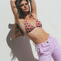 Bikini Triangular Alto Geometrico Naranja - SOMECHIC