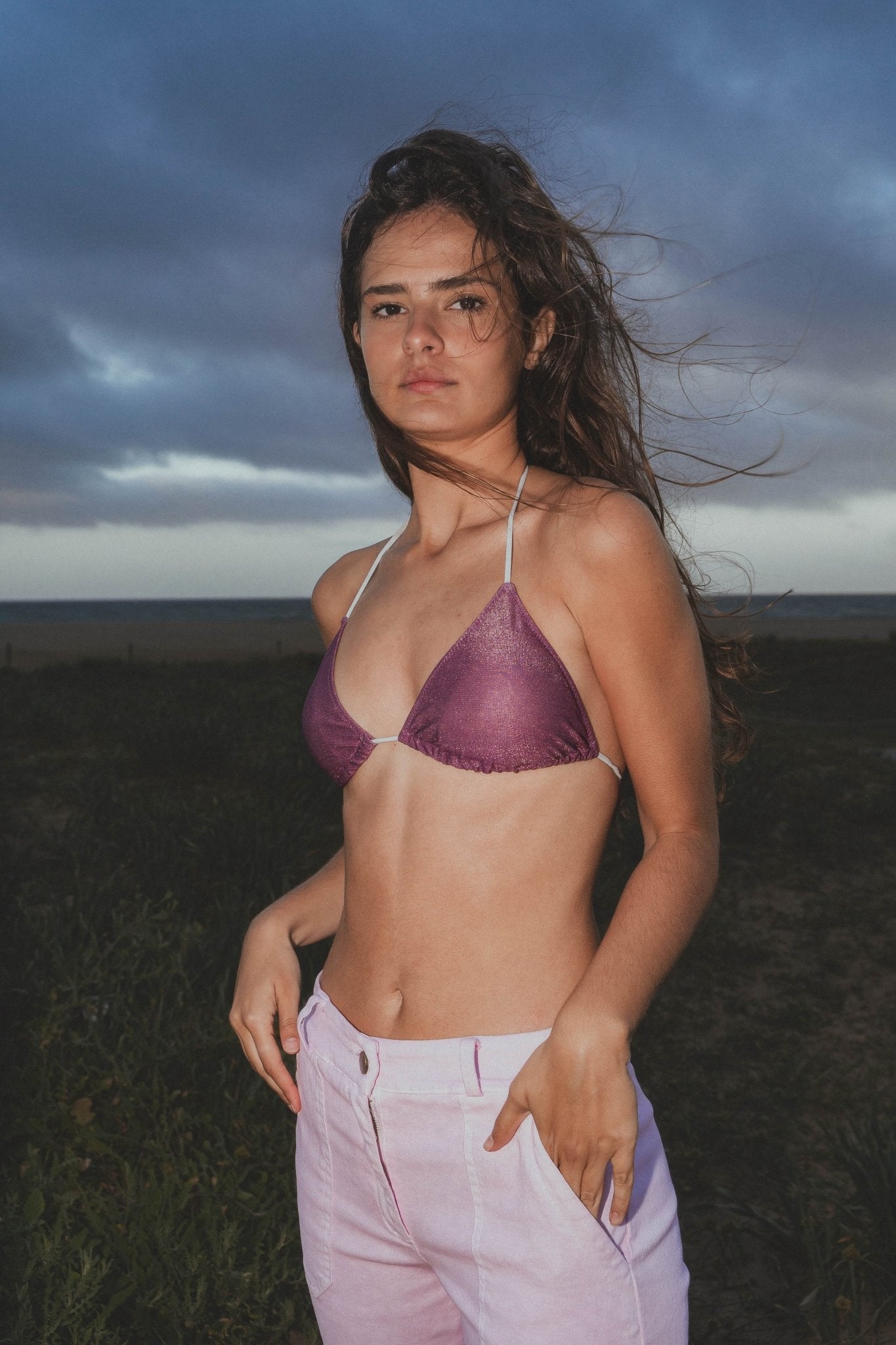 Bikini Triangular Lurex Lila - SOMECHIC